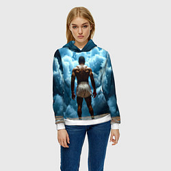 Толстовка-худи женская Мухаммед Али в синем дыму, цвет: 3D-белый — фото 2