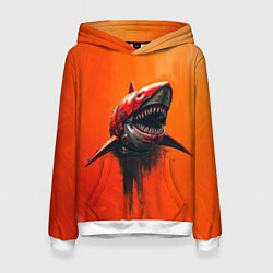 Толстовка-худи женская Кибернетическая акула, цвет: 3D-белый