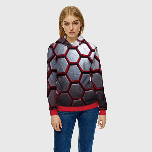 Женская толстовка Металлический бронежилет / 3D-Красный – фото 3
