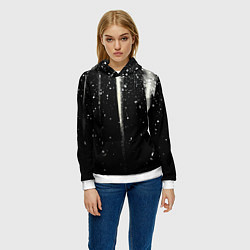 Толстовка-худи женская Белые брызги на черном, цвет: 3D-белый — фото 2