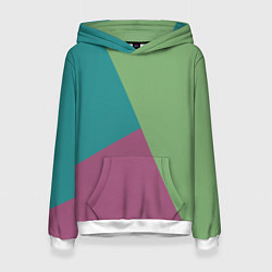 Толстовка-худи женская Сине-зелёно-розовый тёмный трёхцветный, цвет: 3D-белый