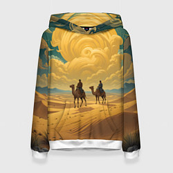 Толстовка-худи женская В пустыне на верблюдах, цвет: 3D-белый