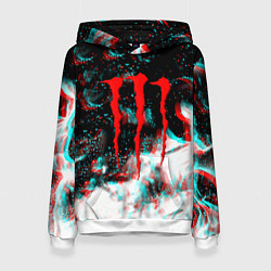 Толстовка-худи женская Monster energy огонь глитч, цвет: 3D-белый