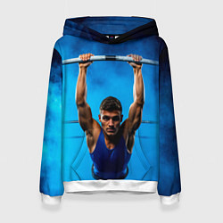 Толстовка-худи женская Турникмен синий дым, цвет: 3D-белый