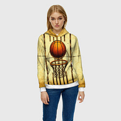 Толстовка-худи женская Кольцо с баскетбольным мячом, цвет: 3D-белый — фото 2