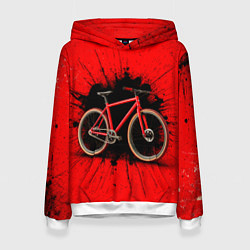 Толстовка-худи женская Трековый велосипед на красном, цвет: 3D-белый