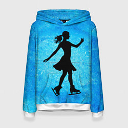 Толстовка-худи женская Фигуристка на синем, цвет: 3D-белый