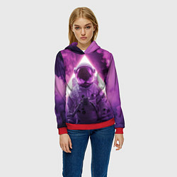 Толстовка-худи женская Космонавт и фиолетовый космос, цвет: 3D-красный — фото 2