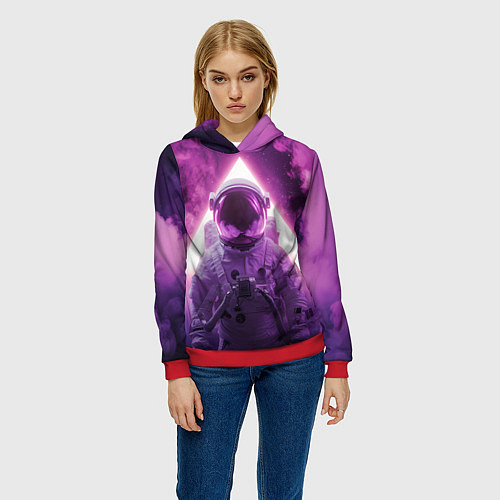Женская толстовка Космонавт и фиолетовый космос / 3D-Красный – фото 3