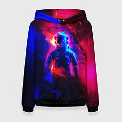 Толстовка-худи женская Космонавт в пламени, цвет: 3D-черный