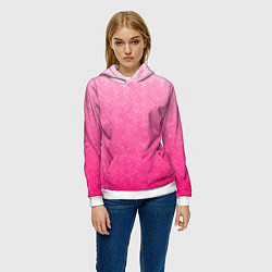 Толстовка-худи женская Розовый градиент с узором, цвет: 3D-белый — фото 2