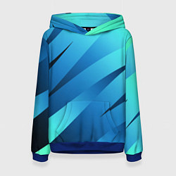 Толстовка-худи женская Сине-голубой абстрактные полосы, цвет: 3D-синий