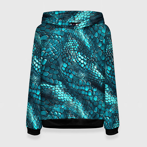 Женская толстовка Бирюзовая чешуя рептилии - абстрактный паттерн / 3D-Черный – фото 1
