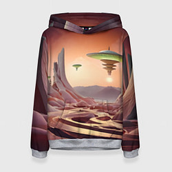Толстовка-худи женская Фантастический инопланетный город, цвет: 3D-меланж