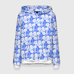 Толстовка-худи женская Бело-голубой цветочный, цвет: 3D-белый
