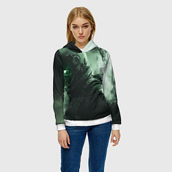 Толстовка-худи женская Зеленый скелет космонавта, цвет: 3D-белый — фото 2