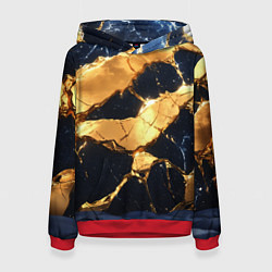 Толстовка-худи женская Золотая текстура на синем, цвет: 3D-красный