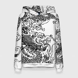 Толстовка-худи женская Татуировка дракона на белом, цвет: 3D-белый
