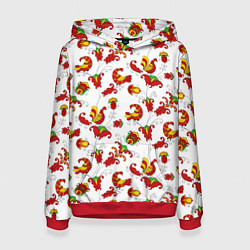 Толстовка-худи женская Русский народный орнамент в стиле росписей Северно, цвет: 3D-красный