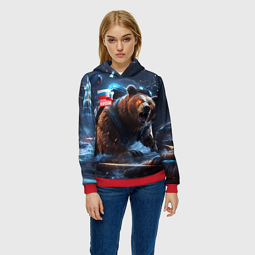 Женская толстовка Русский медведь кибер-война / 3D-Красный – фото 3