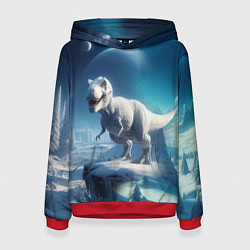 Толстовка-худи женская Снежный динозавр - история вымирания, цвет: 3D-красный