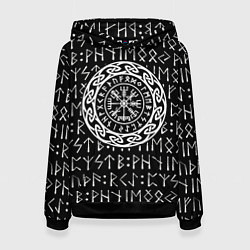 Толстовка-худи женская Руны и путеводный языческий символ, цвет: 3D-черный