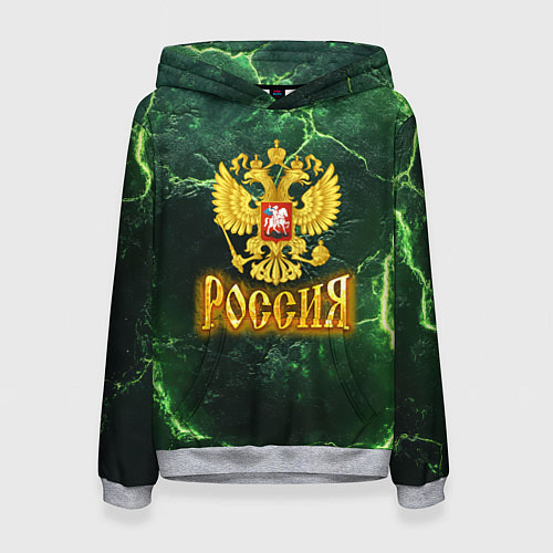Женская толстовка Россия огненный текст на зеленом / 3D-Меланж – фото 1