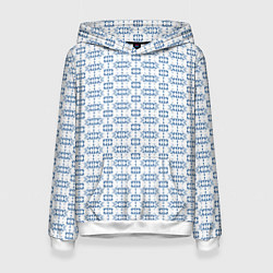 Толстовка-худи женская Синий геометрический узор на белом фоне, цвет: 3D-белый