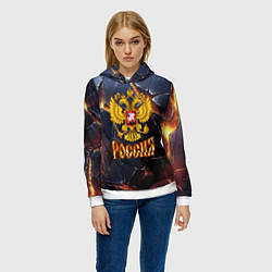 Толстовка-худи женская Золотой герб России и текстура с плитами, цвет: 3D-белый — фото 2