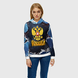 Толстовка-худи женская Герб России в объемной стене, цвет: 3D-белый — фото 2