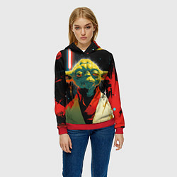 Толстовка-худи женская Йода космический фон, цвет: 3D-красный — фото 2
