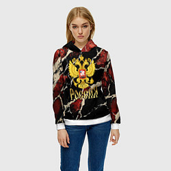 Толстовка-худи женская Россия - черно-красный фон, цвет: 3D-белый — фото 2