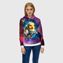 Толстовка-худи женская Прикольный утёнок бравый космонавт - нейроарт, цвет: 3D-белый — фото 2