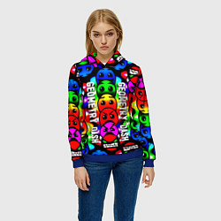 Толстовка-худи женская Geometry dash neon gradient, цвет: 3D-синий — фото 2