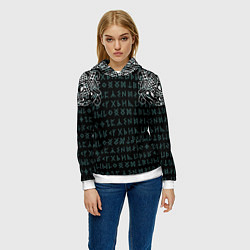 Толстовка-худи женская Руны и татуировки викингов, цвет: 3D-белый — фото 2