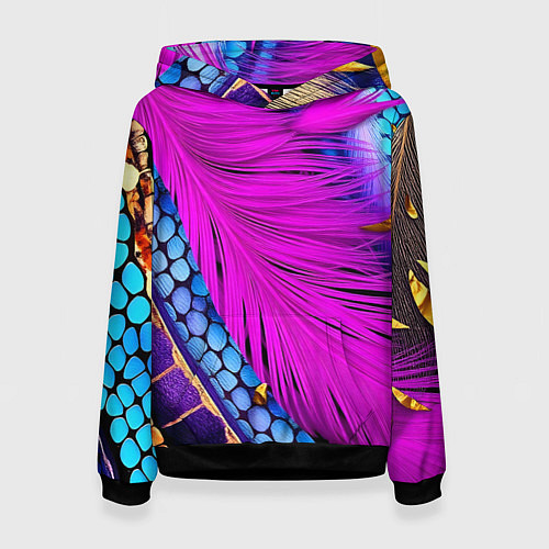 Женская толстовка Чешуя и розовое перо / 3D-Черный – фото 1