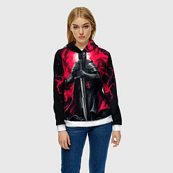 Толстовка-худи женская Рыцарь-крестоносец ордена красной звезды, цвет: 3D-белый — фото 2