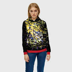 Толстовка-худи женская Желто синяя краска на черном, цвет: 3D-красный — фото 2