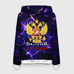 Толстовка-худи женская Триколор - герб России, цвет: 3D-белый