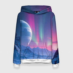 Толстовка-худи женская Неоновый космос северного сияния, цвет: 3D-белый