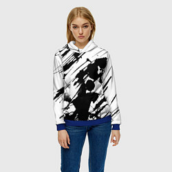 Толстовка-худи женская Брызги и штрихи черной краски, цвет: 3D-синий — фото 2