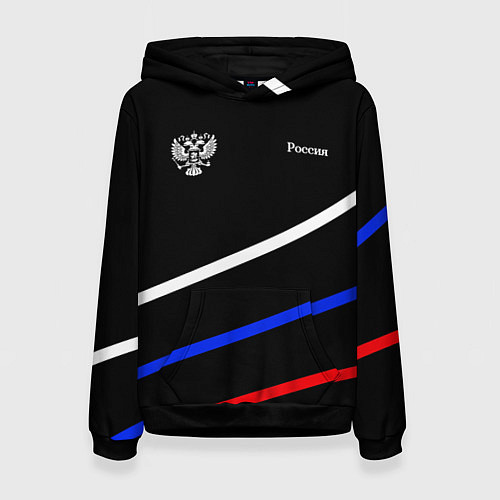 Женская толстовка Герб с полосами бело-сине-красными на чёрном / 3D-Черный – фото 1