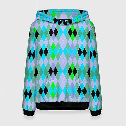 Женская толстовка Геометрический узор с разноцветными ромбами / 3D-Черный – фото 1