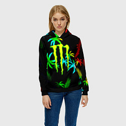 Толстовка-худи женская Monster energy тропики кислотные, цвет: 3D-черный — фото 2