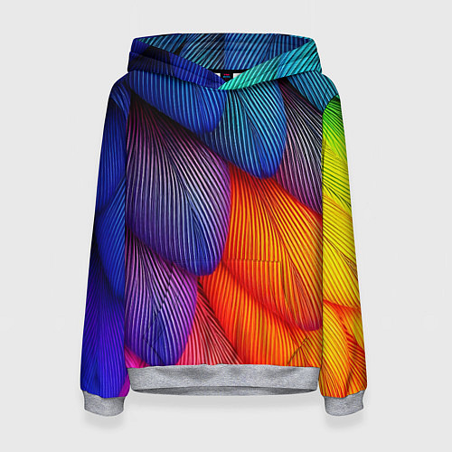 Женская толстовка Радужные перья попугая / 3D-Меланж – фото 1
