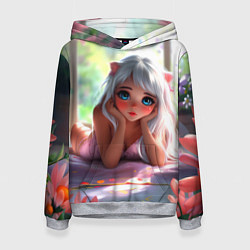 Толстовка-худи женская Милая блондинка лежа, цвет: 3D-меланж
