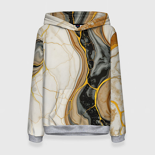 Женская толстовка Золотистые прожилки в мраморе / 3D-Меланж – фото 1