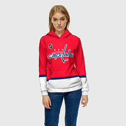 Толстовка-худи женская Вашингтон Кэпиталз хоккей, цвет: 3D-белый — фото 2