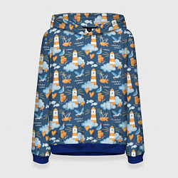 Толстовка-худи женская Маяк в облаках, цвет: 3D-синий