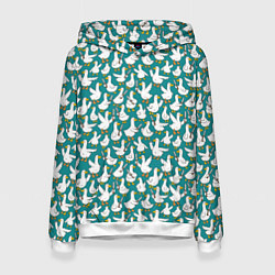 Толстовка-худи женская Злой гусь узор, цвет: 3D-белый